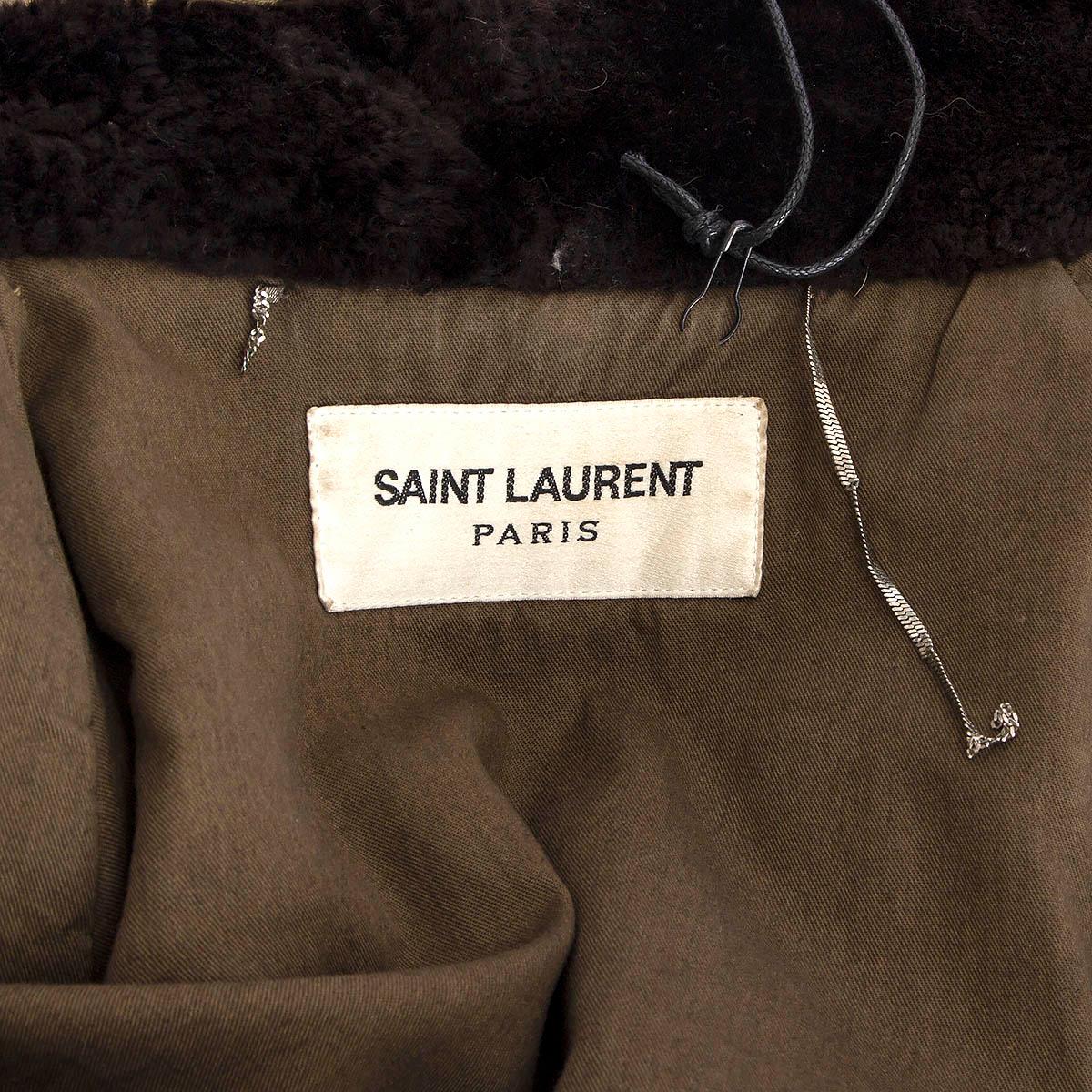 SAINT LAURENT olive green cotton FUR TRIM HOODED PARKA Coat Jacket L In Excellent Condition For Sale In Zürich, CH