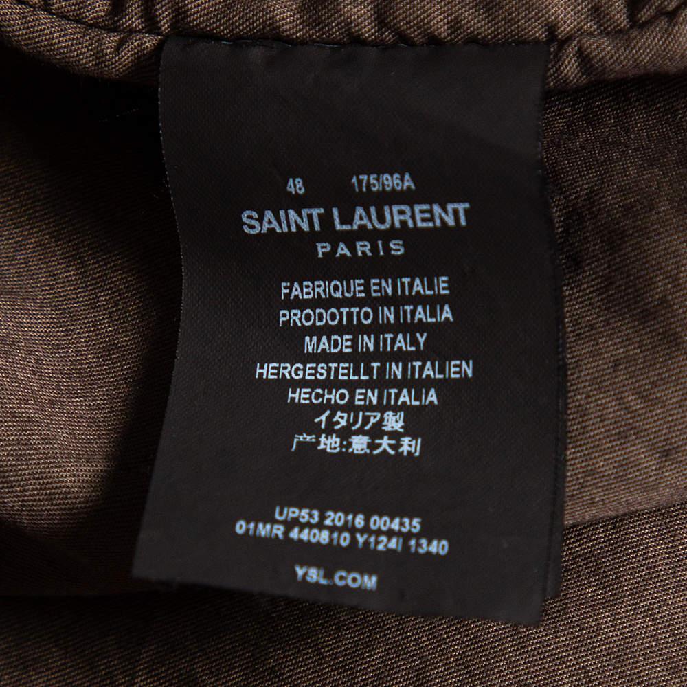 Saint Laurent Olive Green Cotton Hooded Parka Jacket M For Sale 1