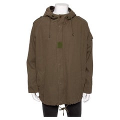 Saint Laurent - Parka à capuche en coton vert olive, taille M