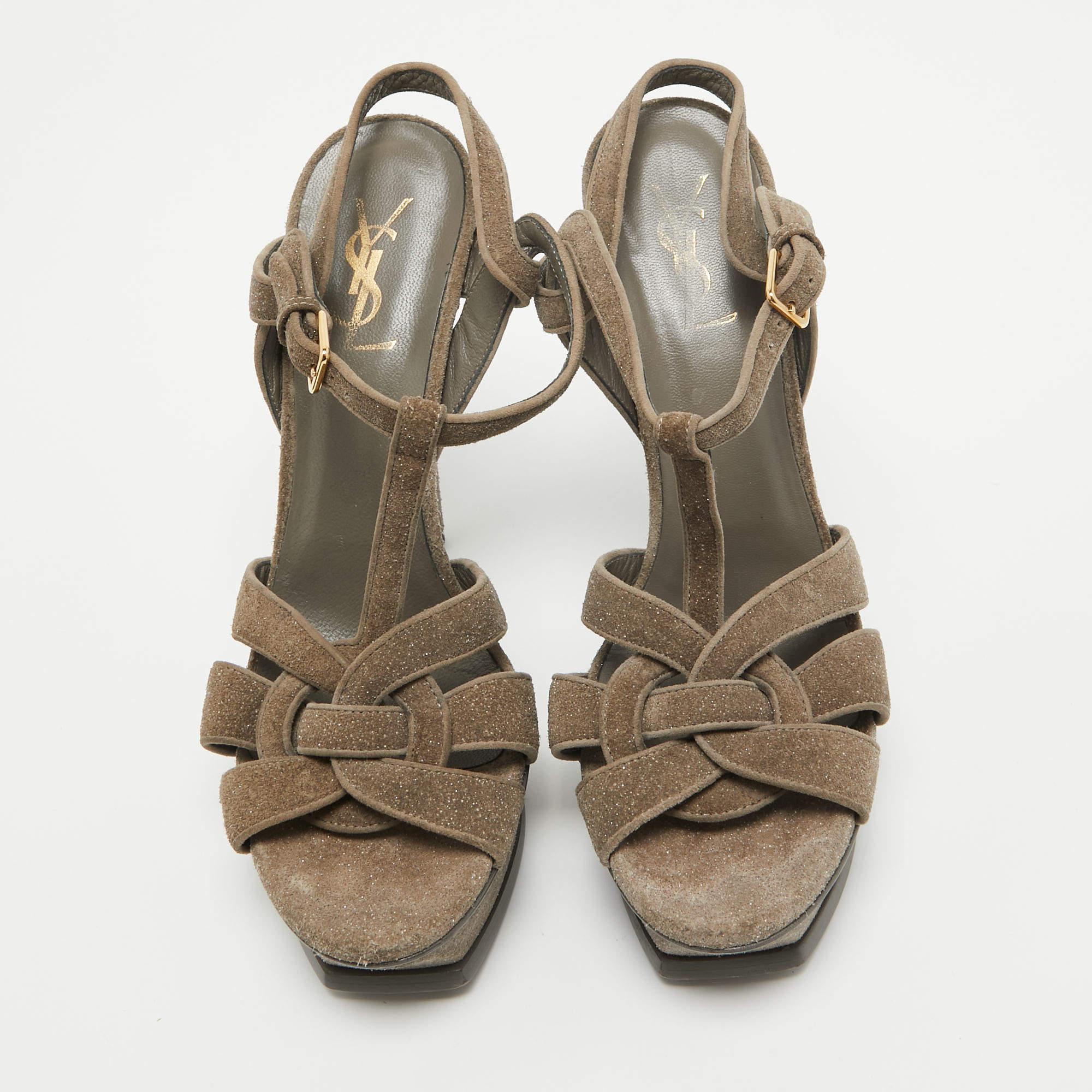 Saint Laurent Sandalias Dazzle Tribute de ante verde oliva Talla 39.5 Gris en venta
