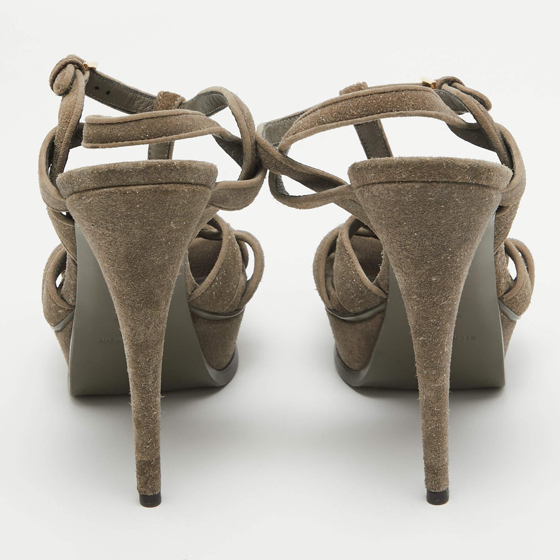 De las mujeres Saint Laurent Sandalias Dazzle Tribute de ante verde oliva Talla 39.5 en venta