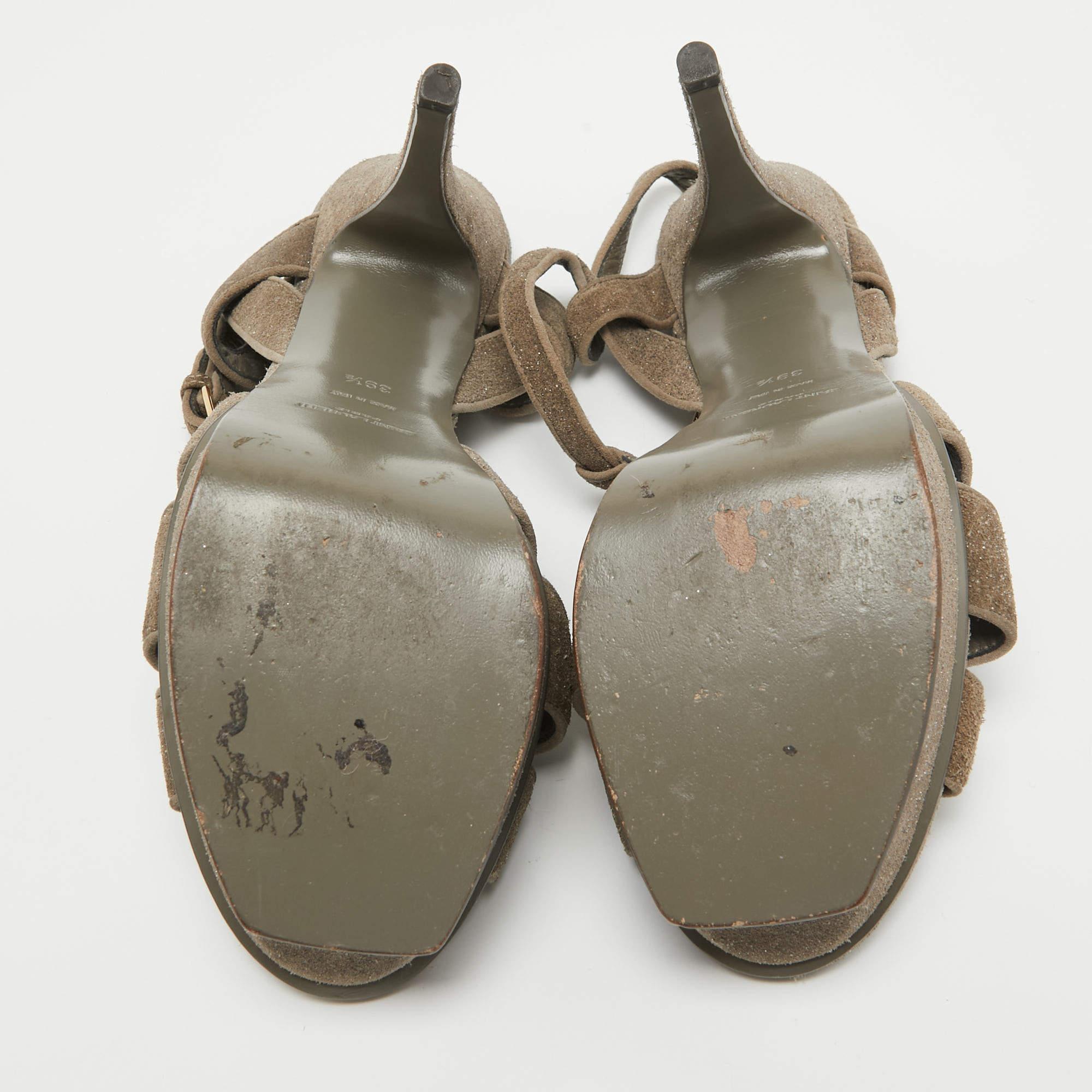 Saint Laurent Sandalias Dazzle Tribute de ante verde oliva Talla 39.5 en venta 1