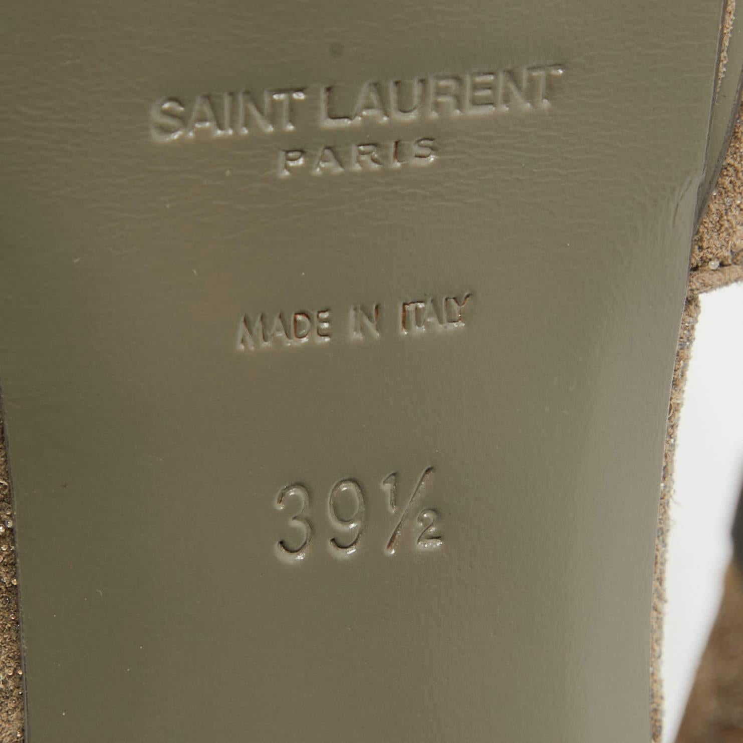 Saint Laurent Sandalias Dazzle Tribute de ante verde oliva Talla 39.5 en venta 3