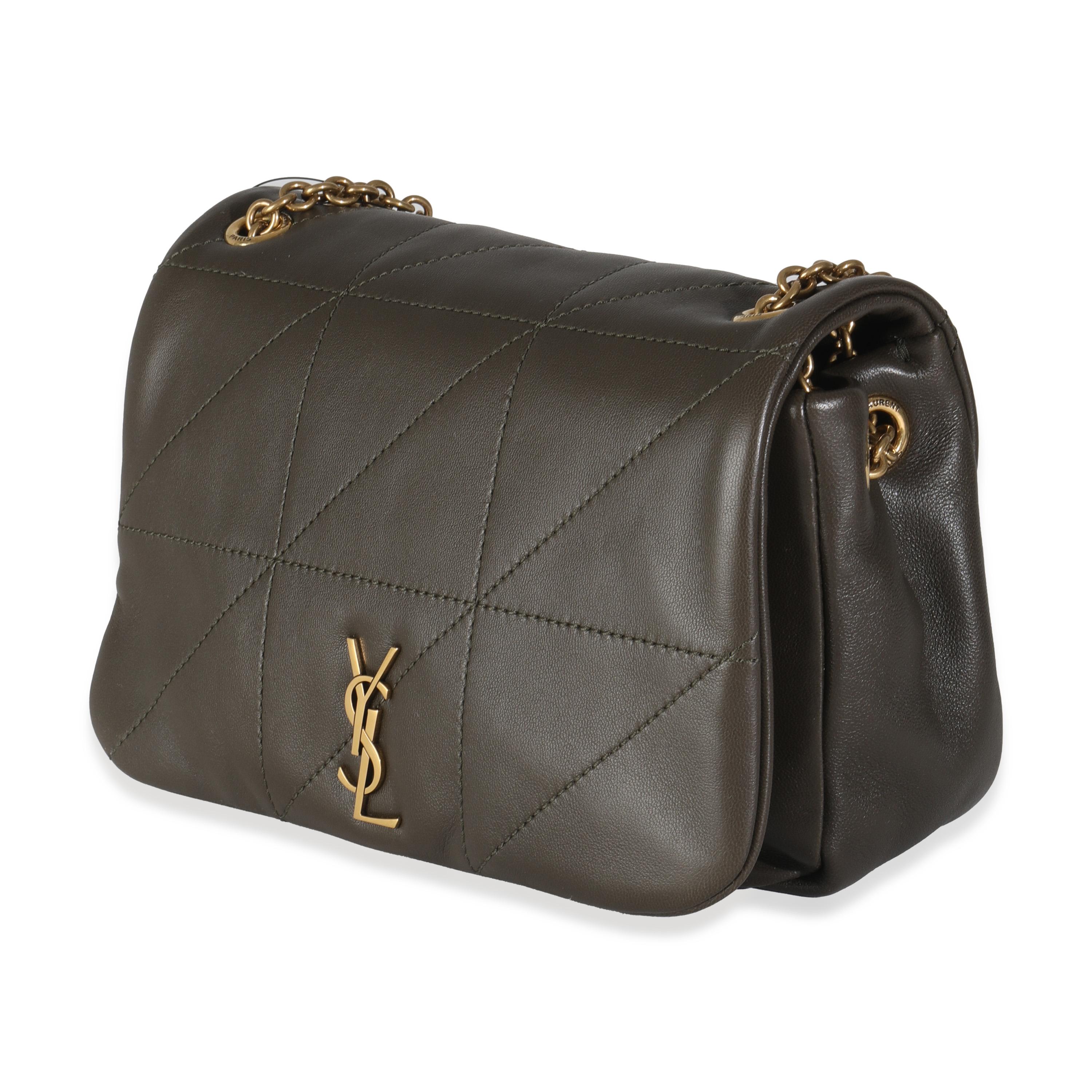 Saint Laurent Olive Lambskin Matelasse Monogram Mini Jamie 4.3 In Excellent Condition For Sale In New York, NY