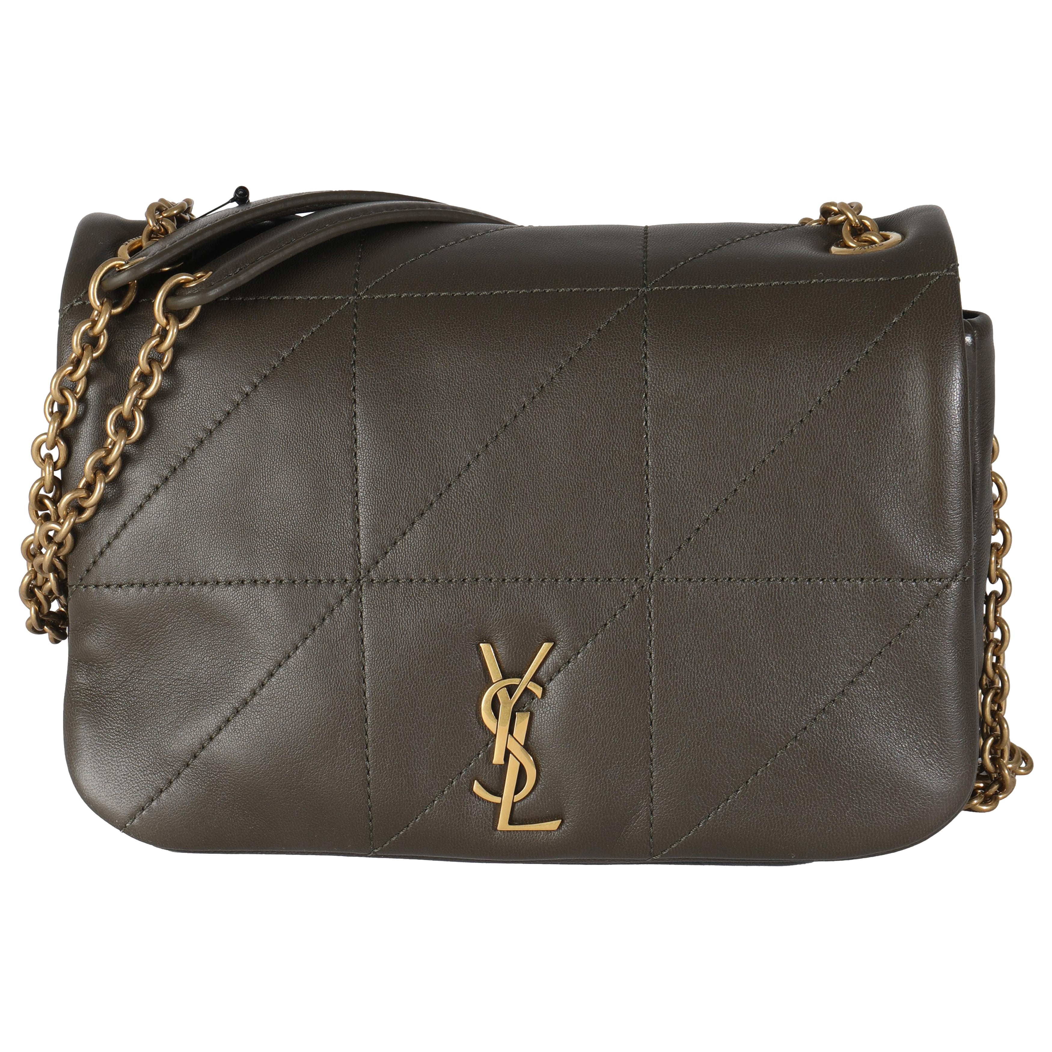 Saint Laurent Mini Jamie Monograma de Piel de Cordero Oliva 4.3