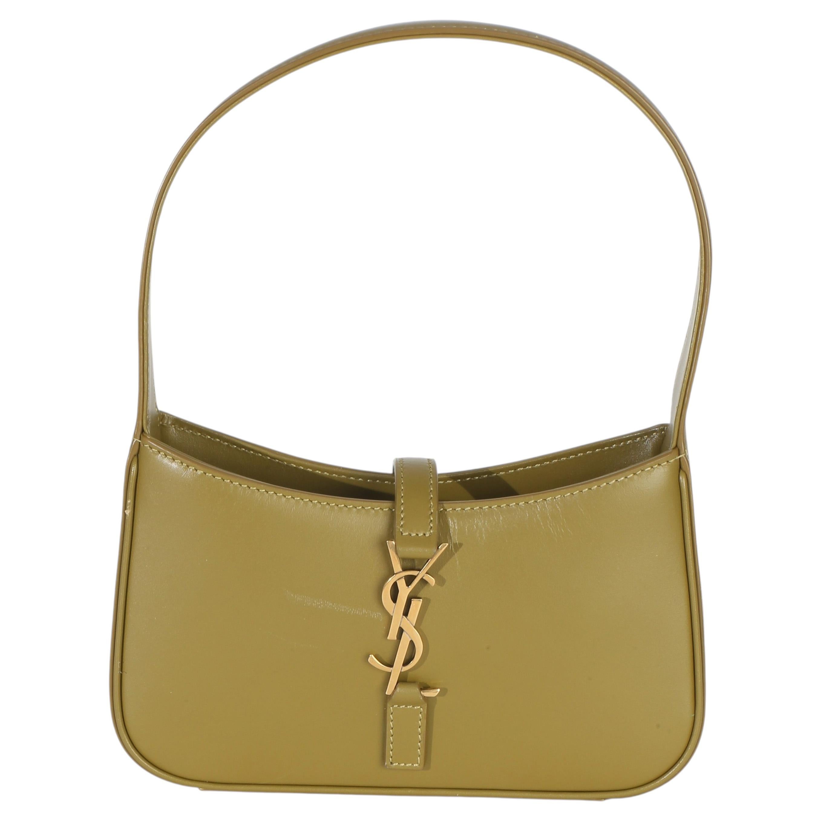 Saint Laurent Mini Le 5 A 7 Hobo Piel de becerro lisa oliva