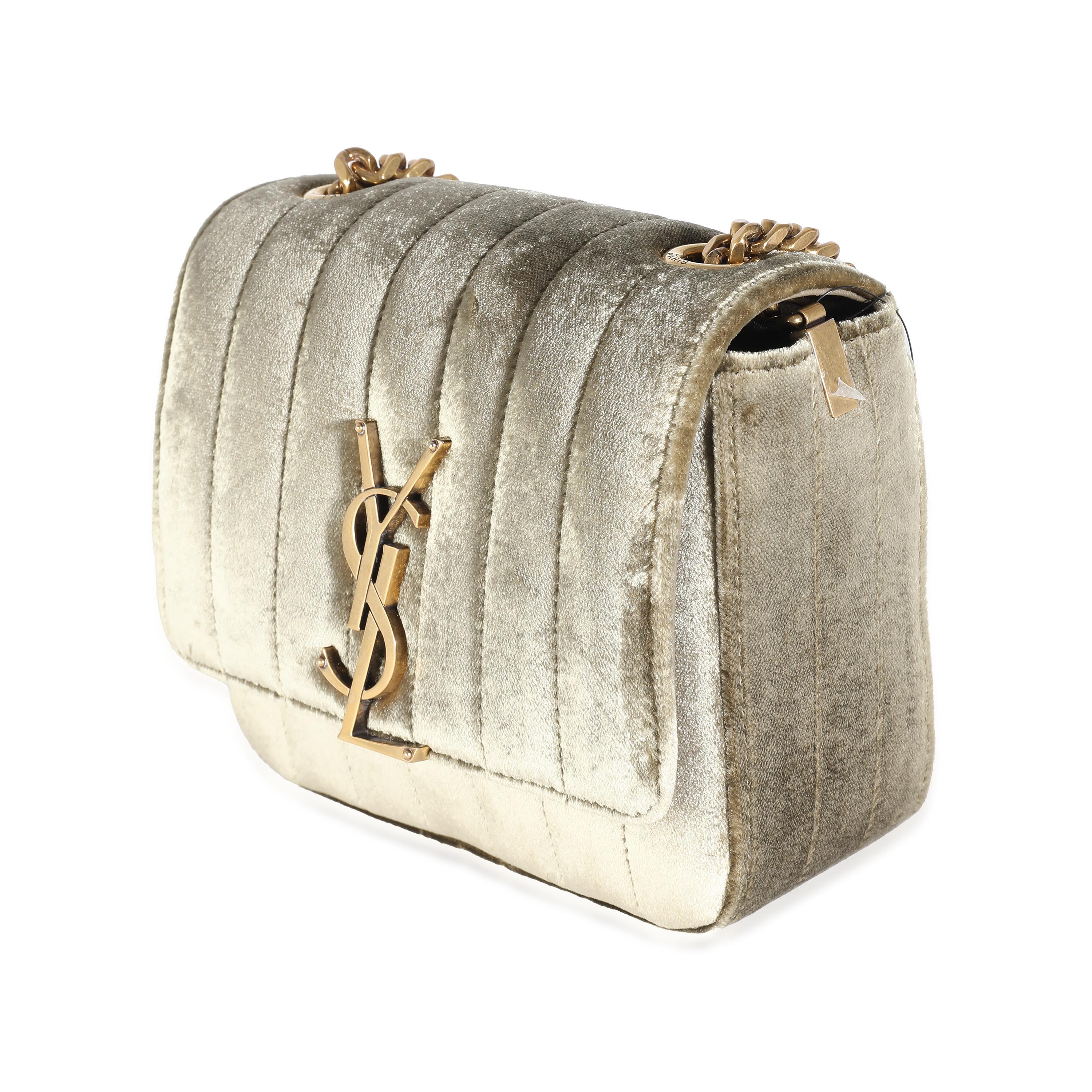 Saint Laurent Olive Velvet Small Vicky Chain Bag In Excellent Condition In New York, NY
