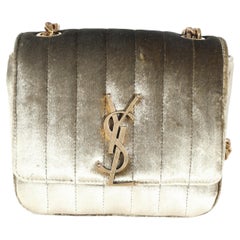 Saint Laurent Olive Velvet Small Vicky Chain Bag