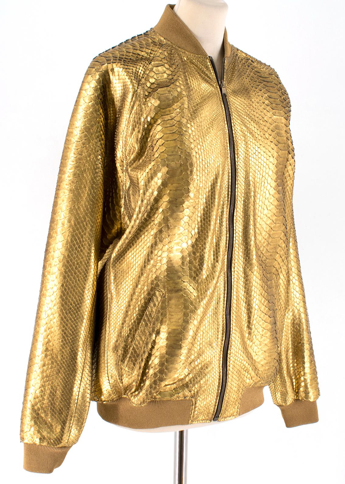 Saint Laurent Gold Python Bomber Jacket

- Gold python bomber jacket
- One of a kind exotic piece
- Lightweight
- Centre-front zip fastening
- Ribbed collar, cuffs and hem
- Front side pockets

Original Retail Price (Approx.) £10,000.00

Please