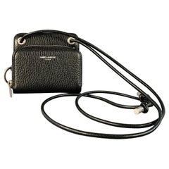 SAINT LAURENT One Size Black Silver Pebble Grain Leather Zip Wallet Handbag