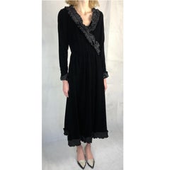 Saint Laurent opera collection black iridescent velvet evening dress. C.1970s