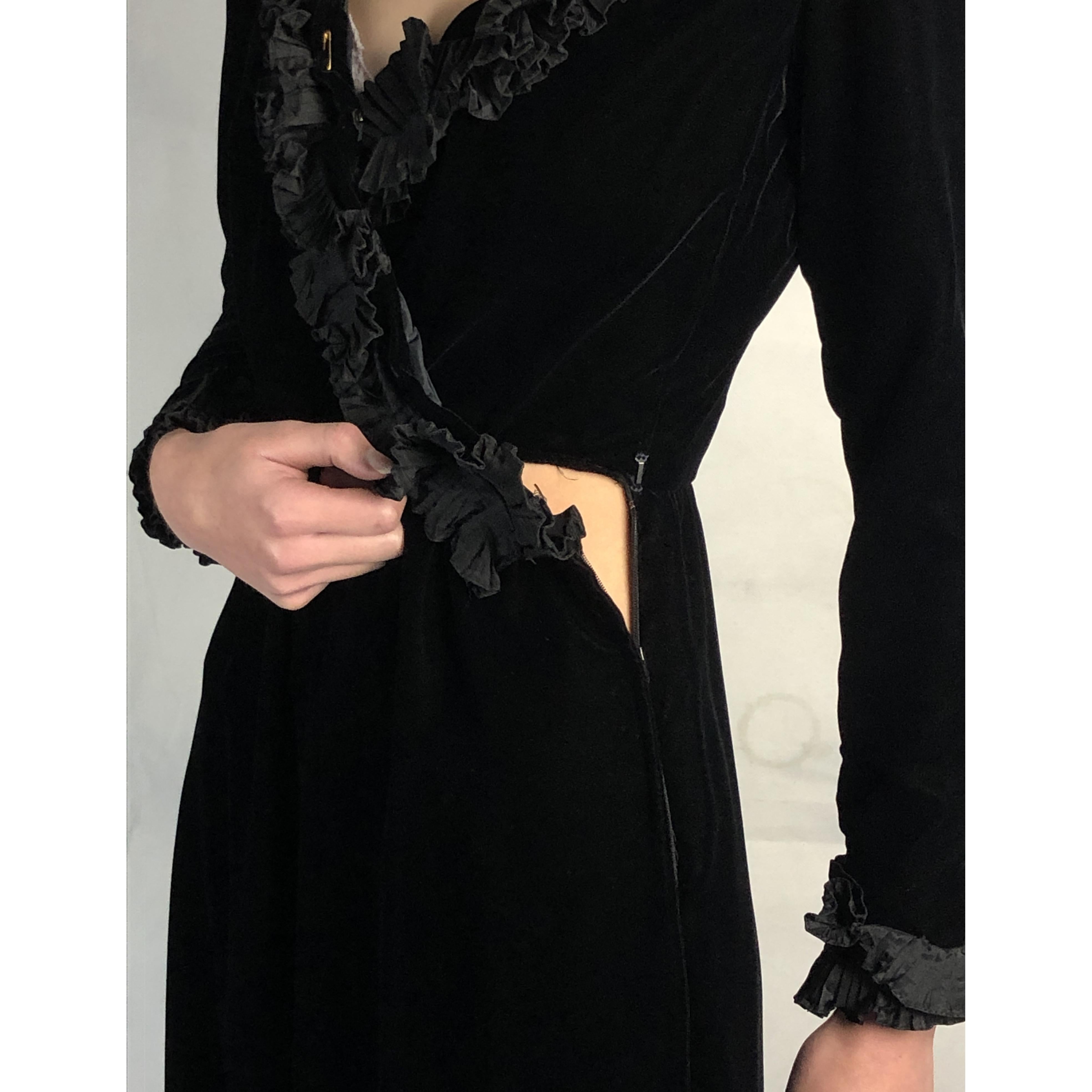 Women's Saint Laurent opera collection black iridescent velvet evening dress. C.1970s
