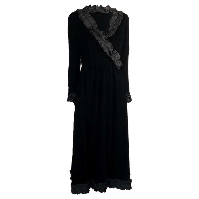 Yves Saint Laurent Cocktail Dress with Ruffles YSL Black Silk Velvet ...