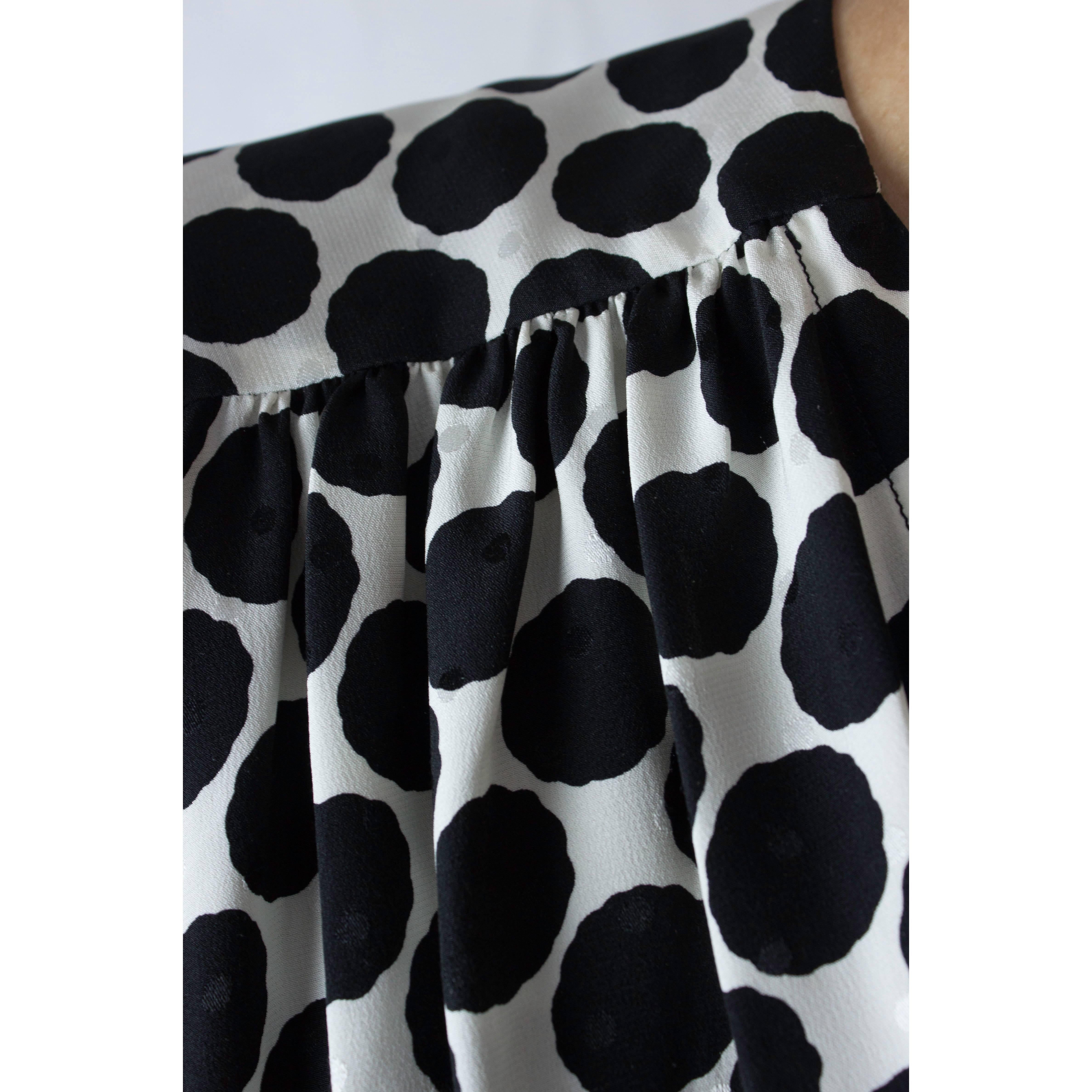 Saint Laurent opt art wraparound embossed silk dress with black dots, circa 1980 For Sale 1