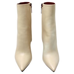 Saint Laurent Opyum Cream Leather Monogram Heel Booties