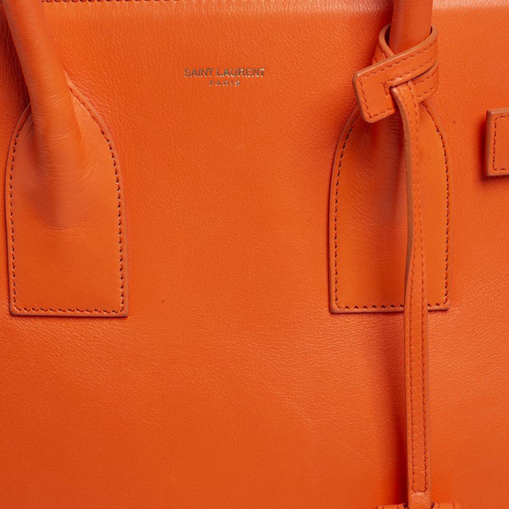 Women's Saint Laurent Orange Leather Small Classic Sac De Jour Tote