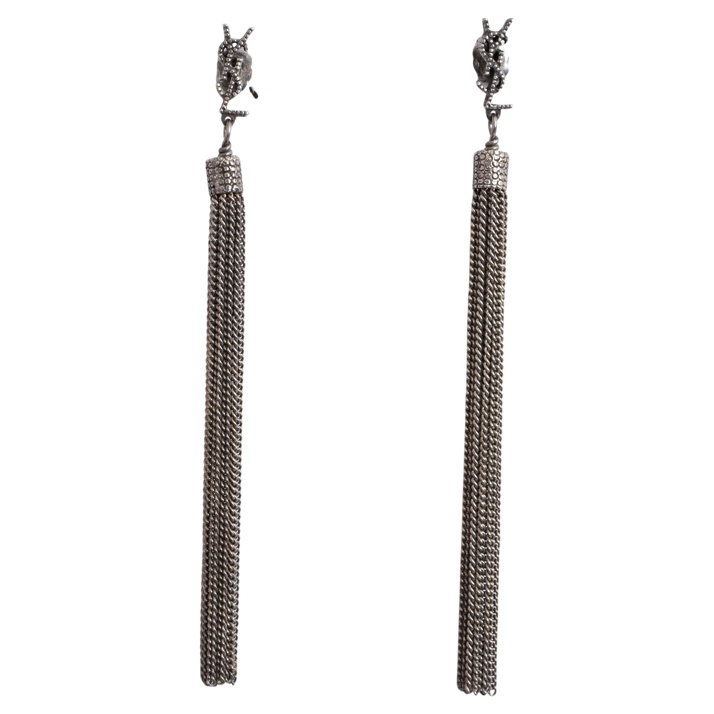 SAINT LAURENT Orecchini a goccia LOULOU CHAIN in ottone ossidato e tonalità argento