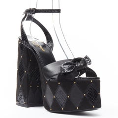 SAINT LAURENT Paige 85 Runway black patchwork stud platform sandals EU37