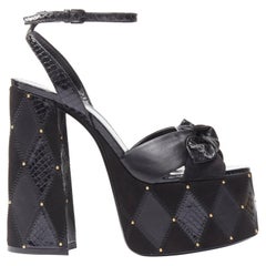 SAINT LAURENT Paige 85 Runway black patchwork stud platform sandals EU37