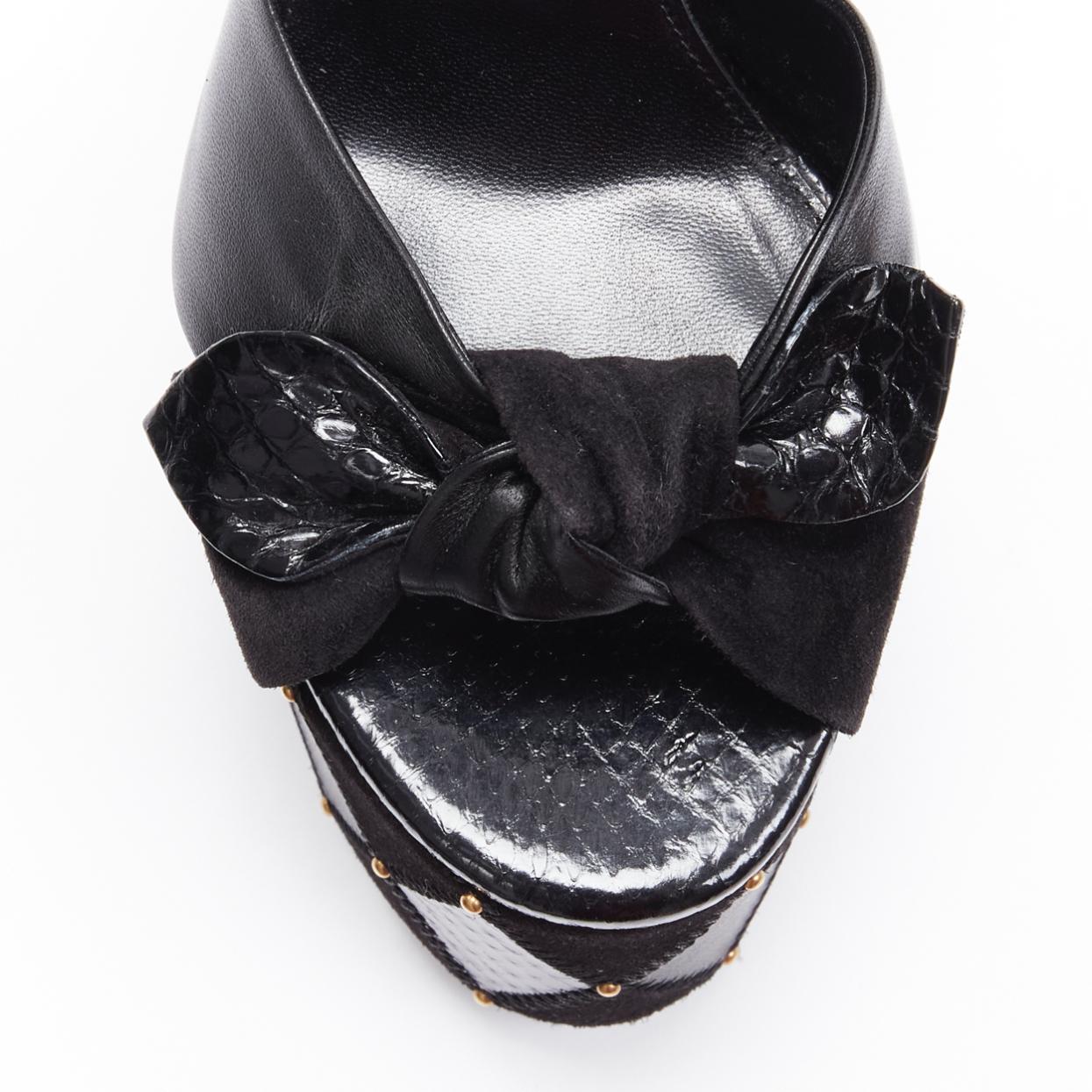SAINT LAURENT Paige 85 Runway black patchwork stud platform sandals EU38 For Sale 2