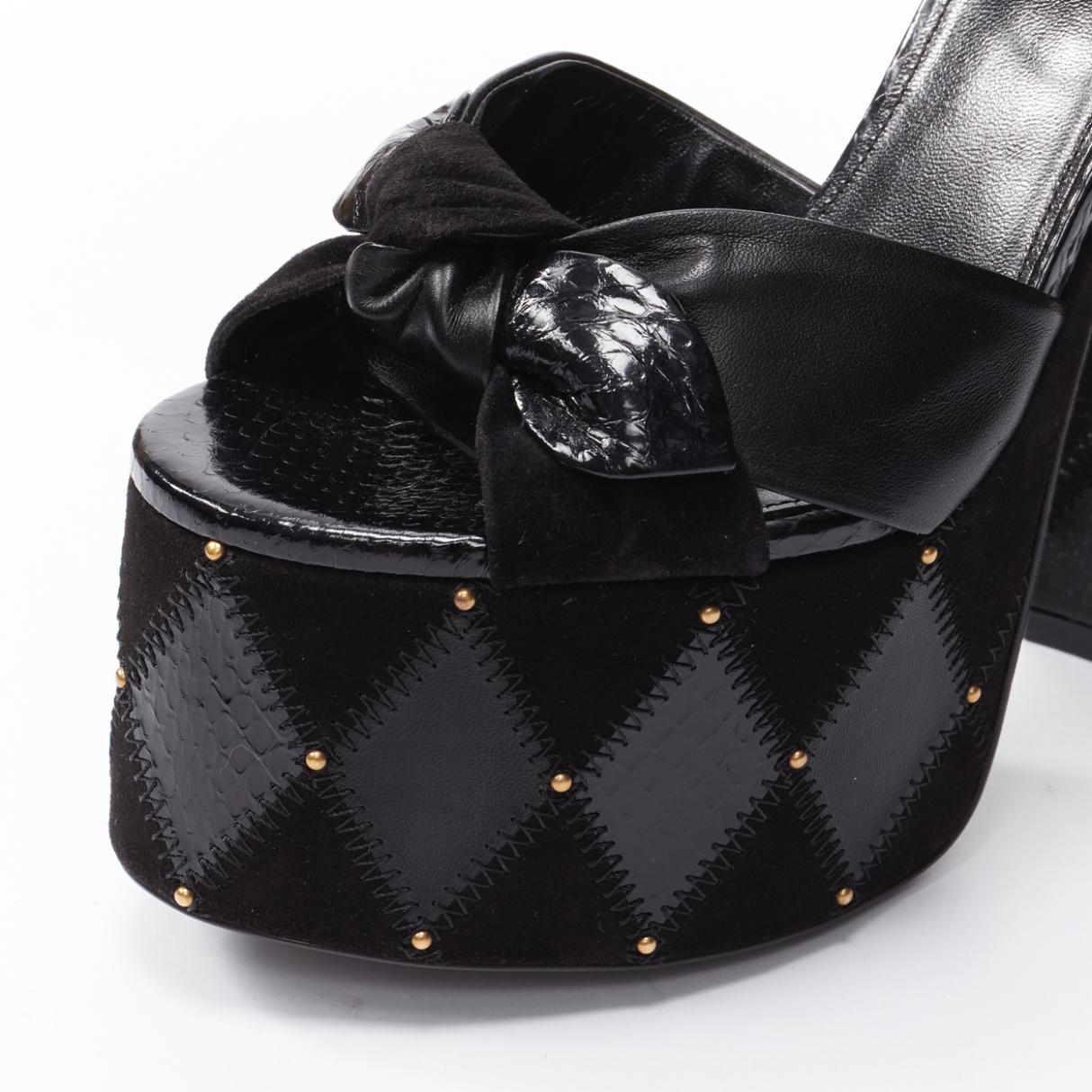 SAINT LAURENT Paige 85 Runway black patchwork stud platform sandals EU38 For Sale 3