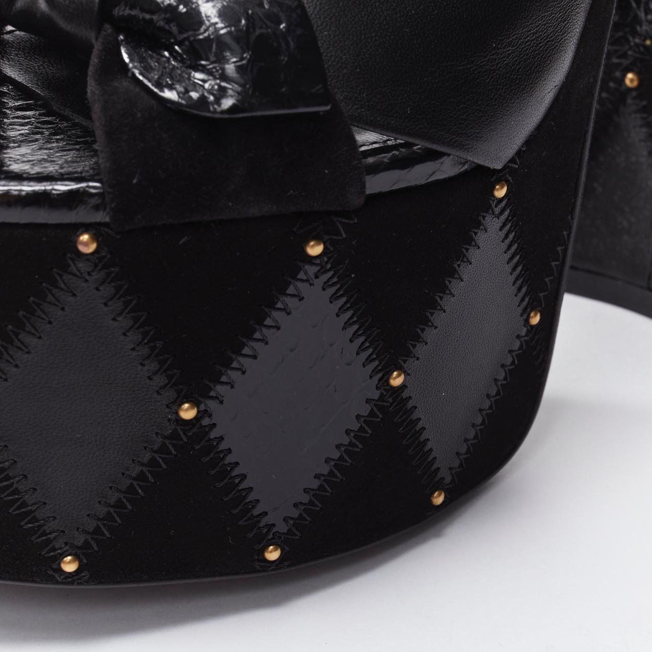SAINT LAURENT Paige 85 Runway black patchwork stud platform sandals EU38 For Sale 4