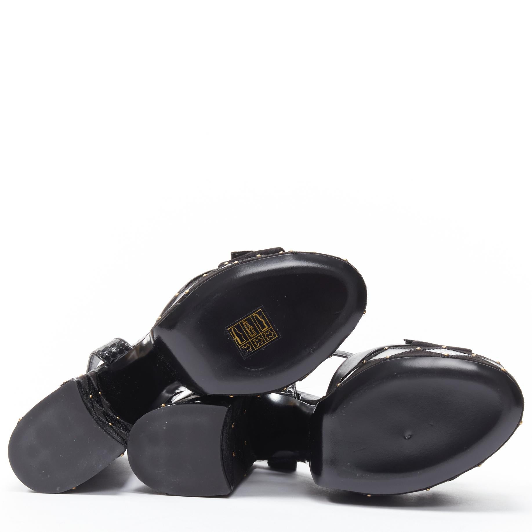 SAINT LAURENT Paige 85 Runway black patchwork stud platform sandals EU38 For Sale 5