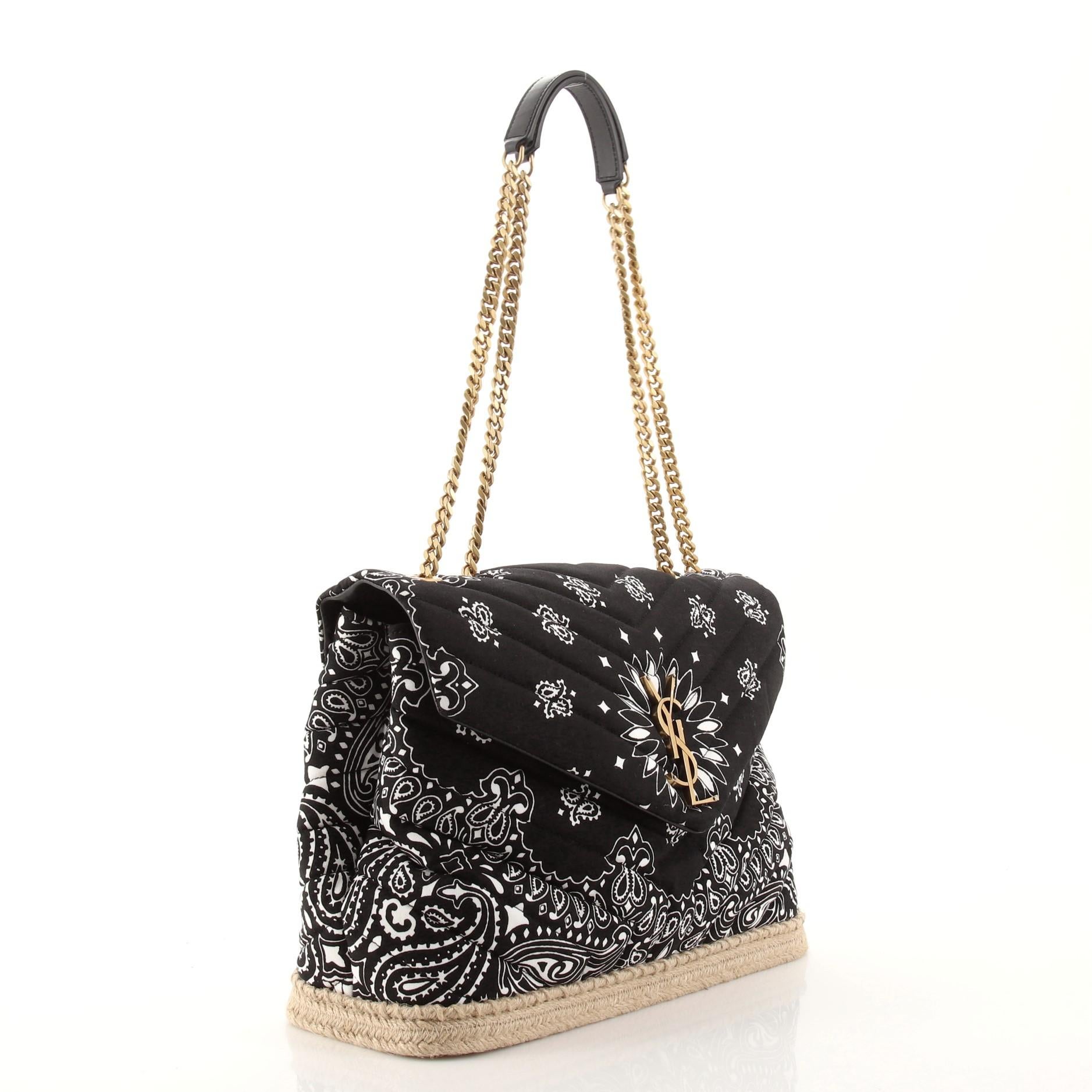 Saint Laurent Saint Laurent Paisley LouLou Umhängetasche aus bedrucktem Stoff mit Raffia Medium (Schwarz)