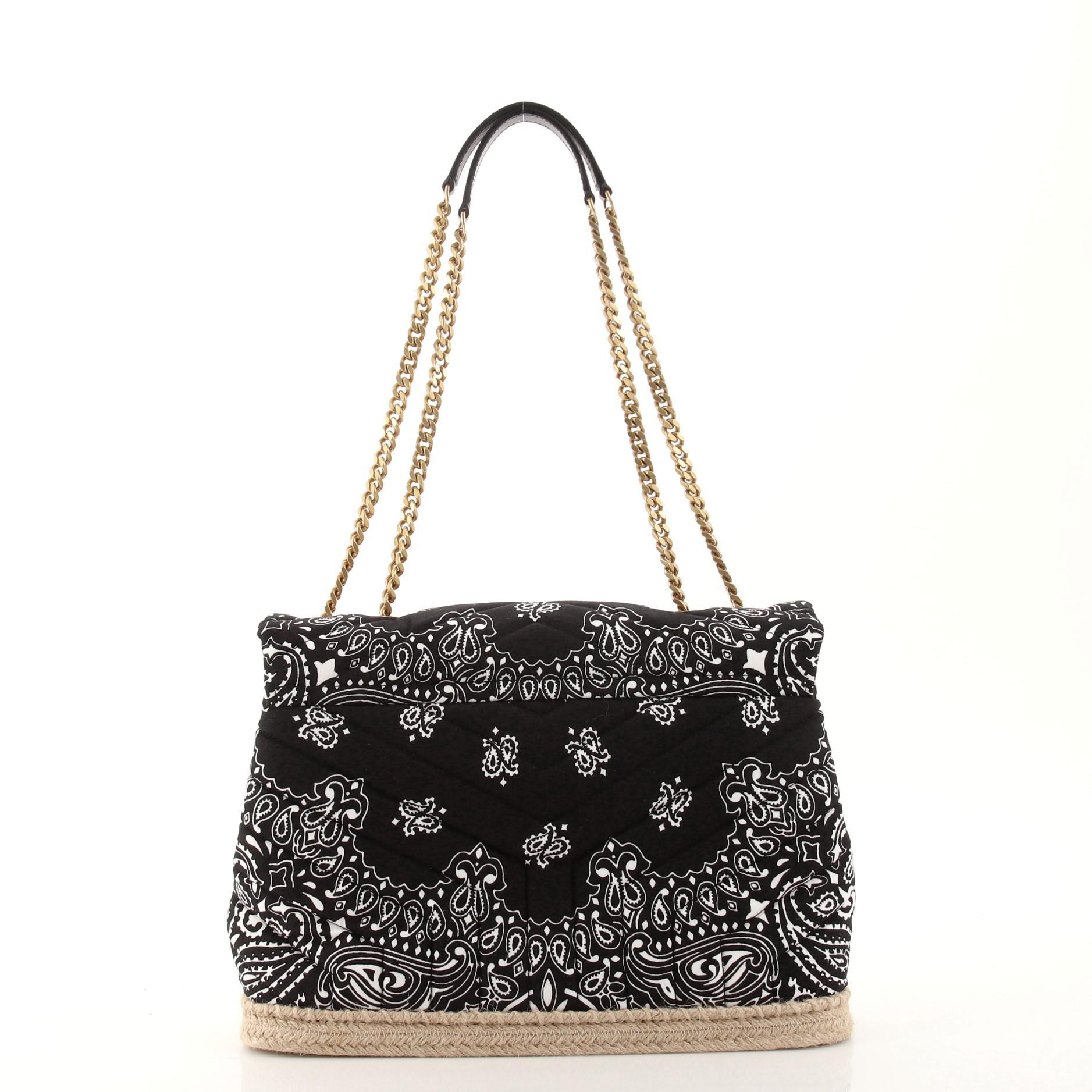 Saint Laurent Saint Laurent Paisley LouLou Umhängetasche aus bedrucktem Stoff mit Raffia Medium im Zustand „Gut“ in NY, NY