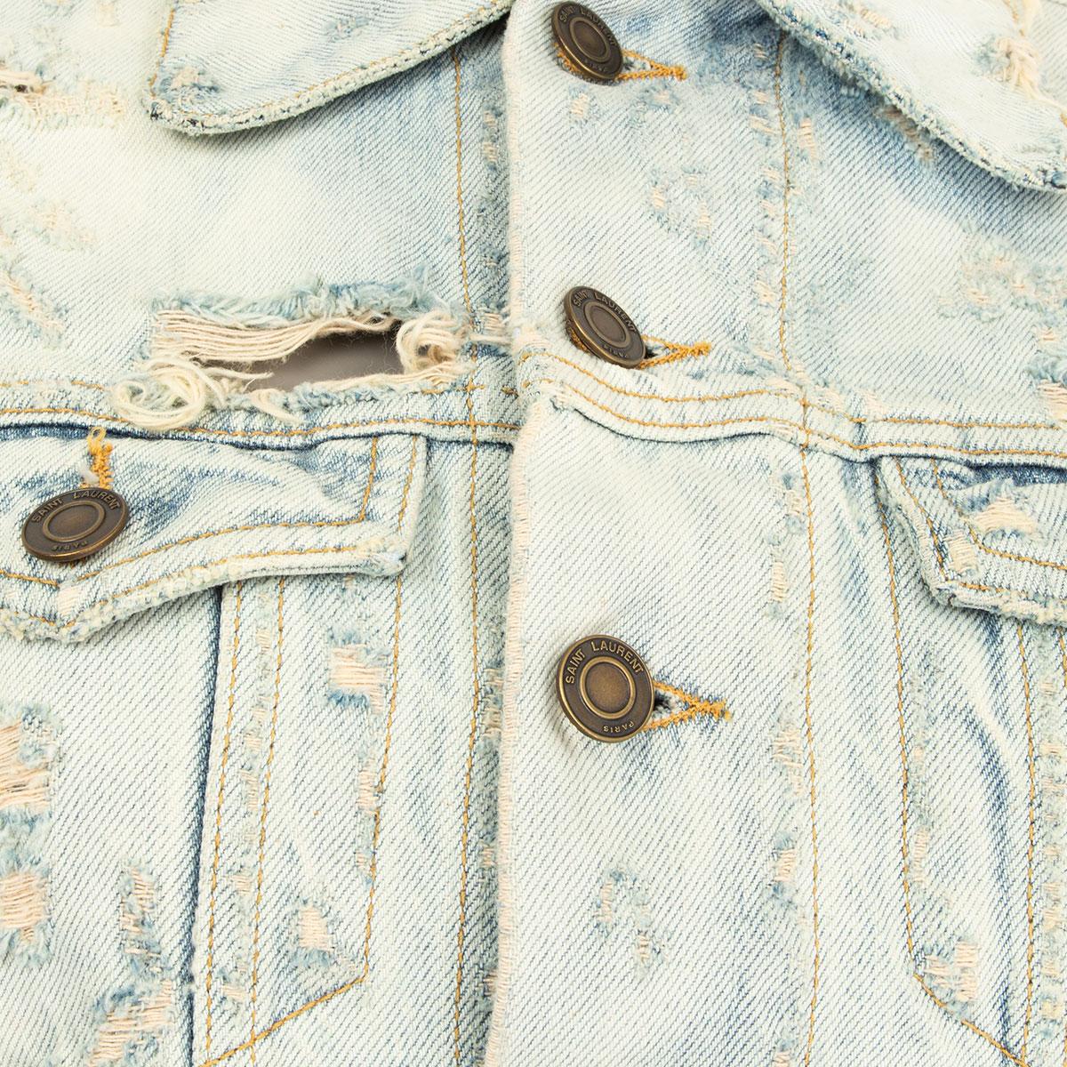 Gray SAINT LAURENT pale blue cotton DISTRESSED DENIM JEANS Jacket XS