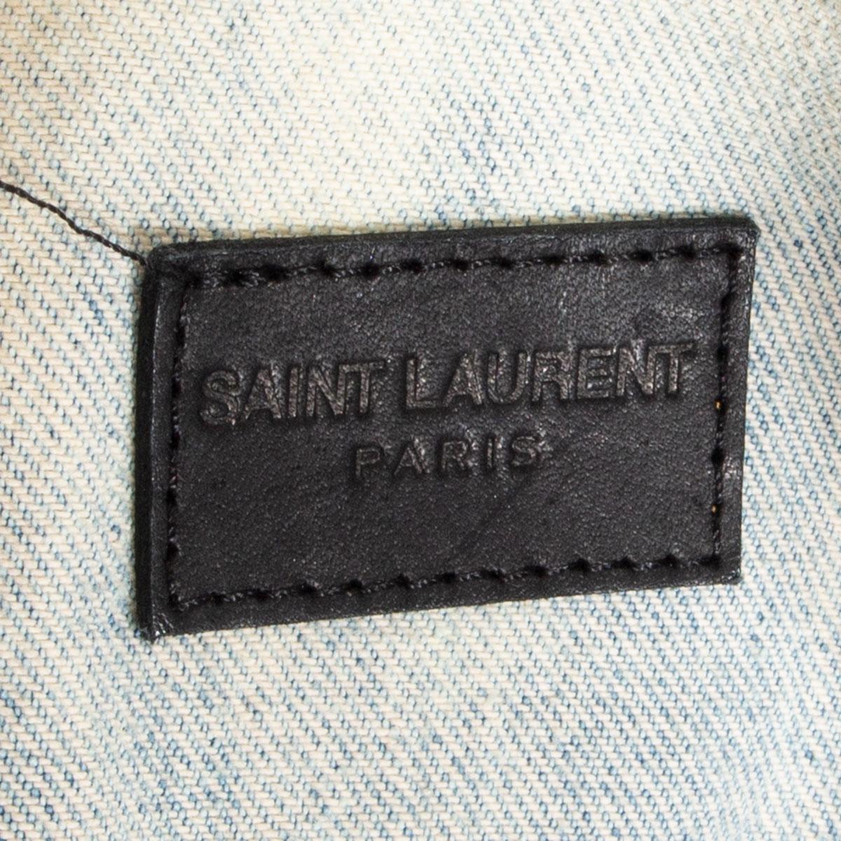 SAINT LAURENT pale blue cotton DISTRESSED DENIM JEANS Jacket XS In Excellent Condition In Zürich, CH