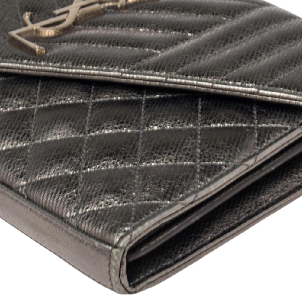 Gray Saint Laurent Pale Tri Quilted Leather Monogram Envelope Chain Shoulder Bag