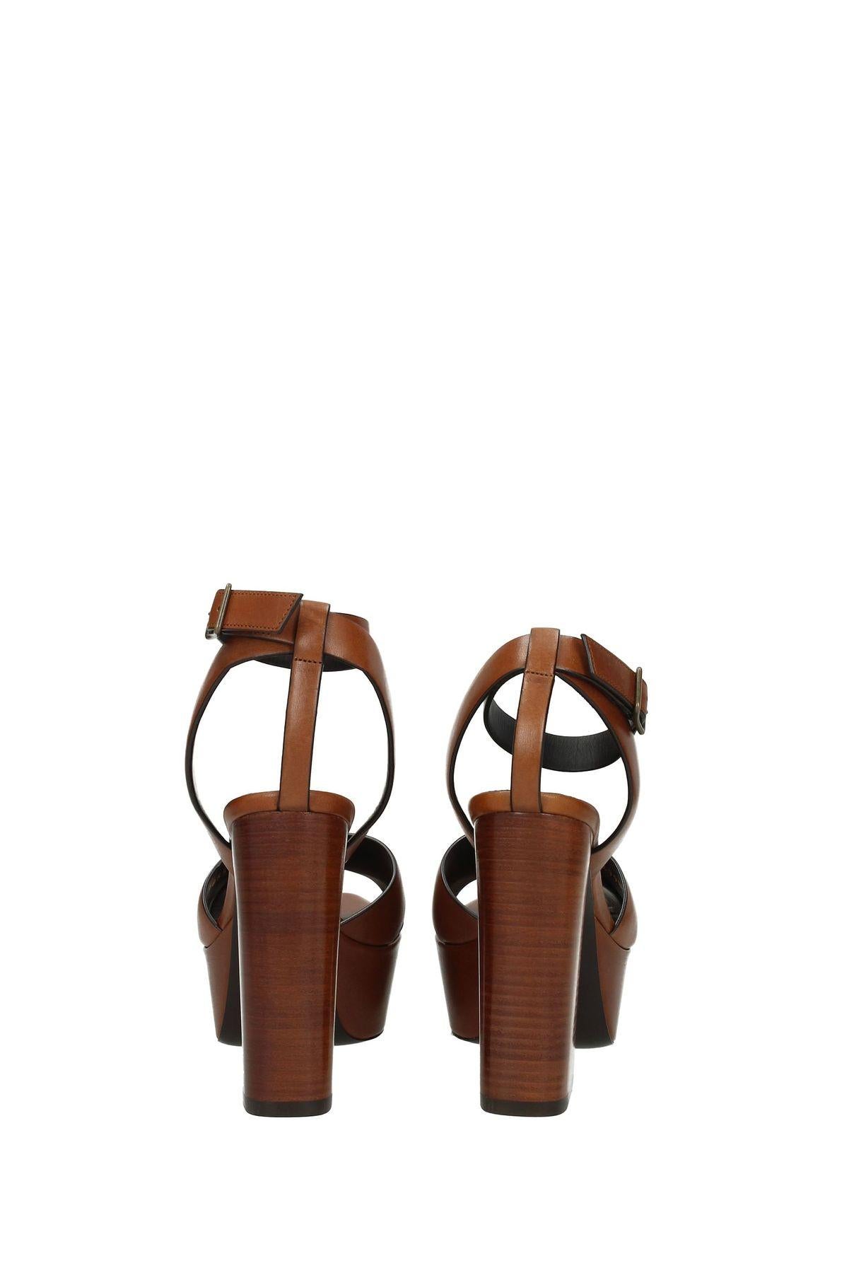 Saint Laurent Papaya Sandalias de tacón de plataforma de piel marrón 