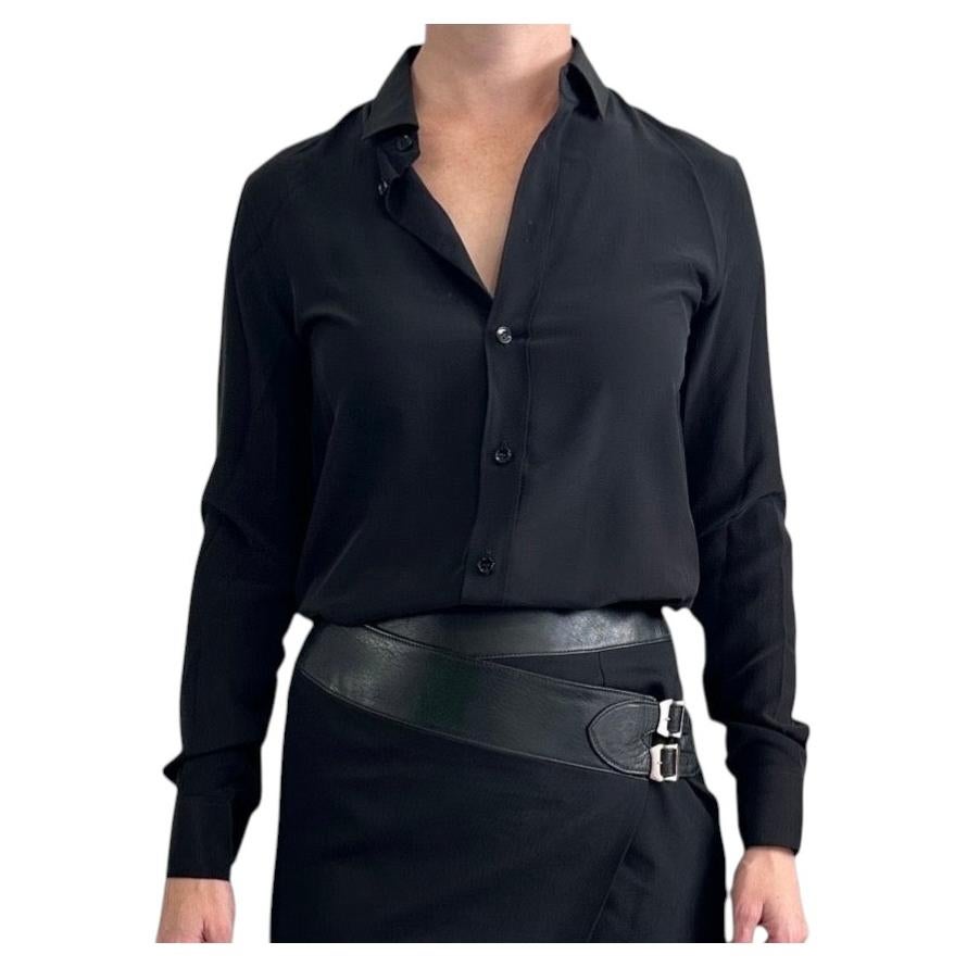 Saint Laurent Paris '15 Black Silk Shirt F34 XS Authentic Button front Collar For Sale