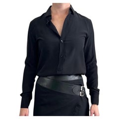 Saint Laurent Paris '15 Black Silk Shirt F34 XS Authentic Button front Collar