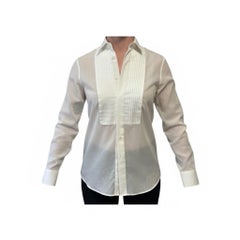 Saint Laurent Paris 2015 Hedi Slimane Pleated Tuxedo Shirt FR 36 US 4 Cotton
