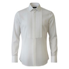 Saint Laurent Paris 2015 Hedi Slimane Pleated Tuxedo Shirt FR 36 US 4 Cotton