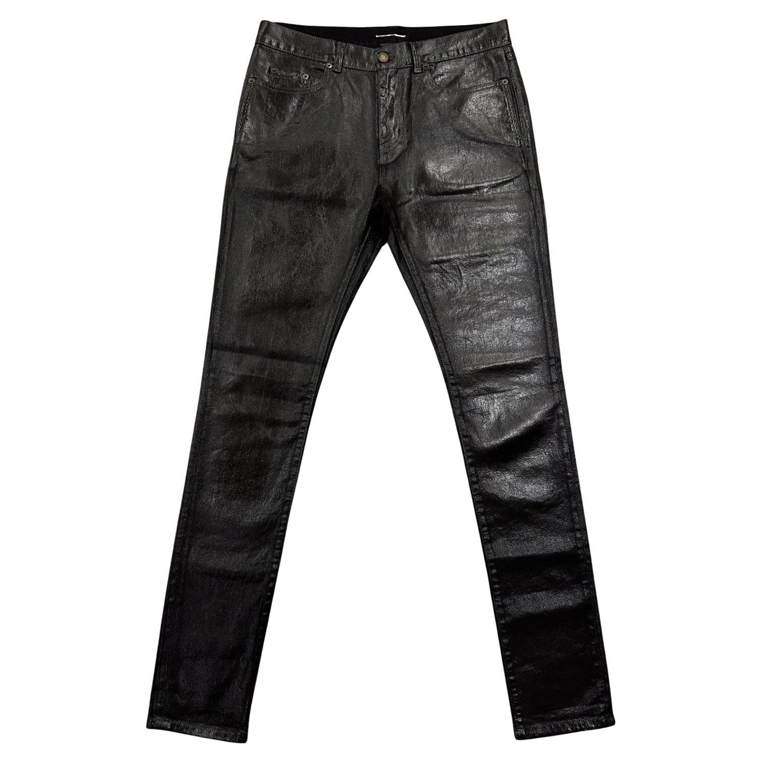Saint Laurent Paris 2020 D24 Oil Coated Black Denim For Sale at
