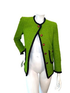 Saint Laurent Paris 2021 Green Tweed Jacket with Cabochon Buttons, Size FR38