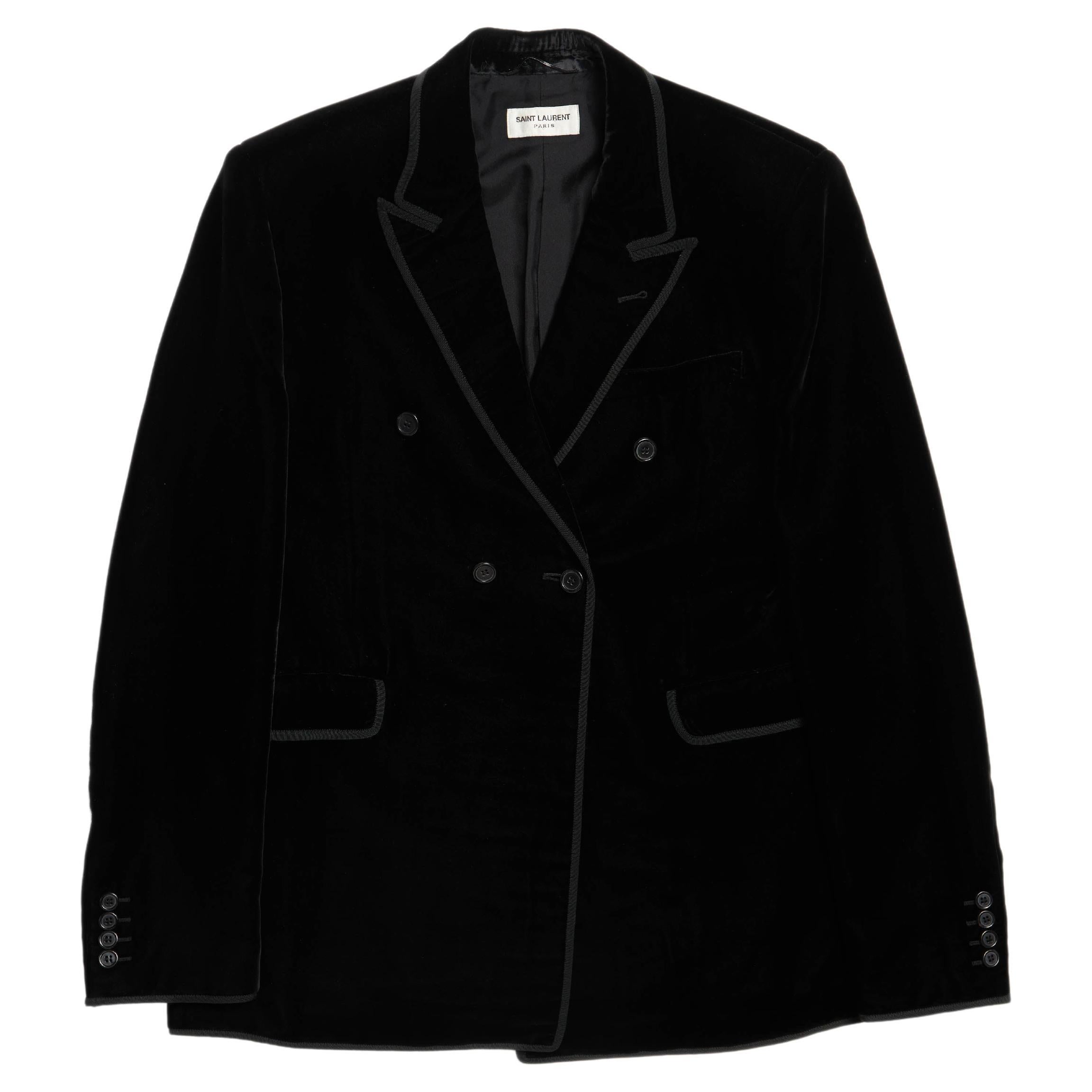 Saint Laurent Paris AW Black Contrast Trimming Double Breasted Velvet  Jacket For Sale at 1stDibs