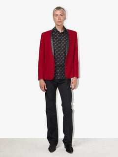 Saint Laurent Paris  Aw13 Red Studded leather Collar Wool Blazer Jacket