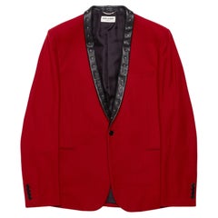 Saint Laurent Paris  Aw13 Red Studded leather Collar Wool Blazer Jacket