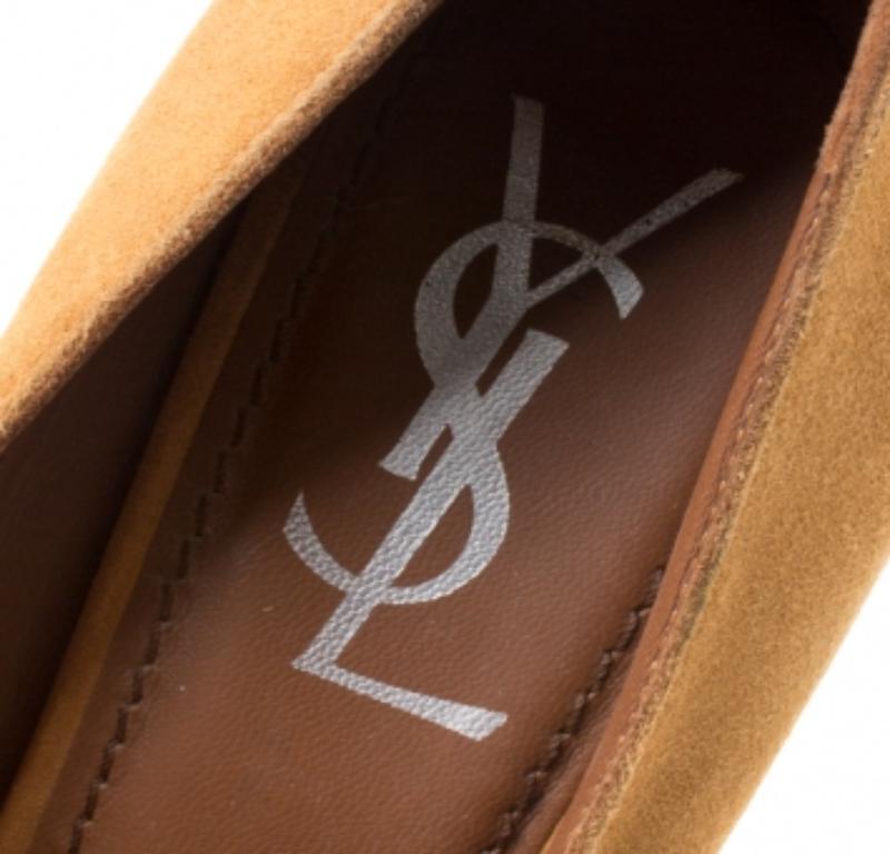 Saint Laurent Paris escarpins à plateforme Aliama en daim beige camel taille 37,5 Pour femmes en vente