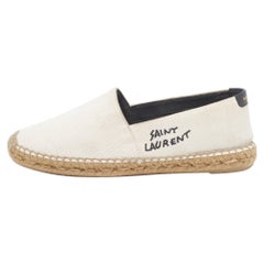 Saint Laurent Paris Beige Canvas Embroidered Slip On Espadrille Loafers 39