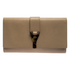 Saint Laurent Paris Beige Leather Y-Ligne Clutch