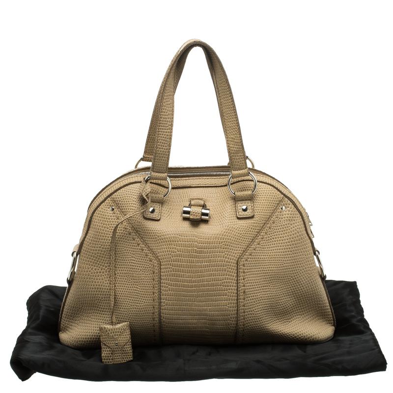 Saint Laurent Paris Beige Lizard Embossed Leather Large Muse Bag 7