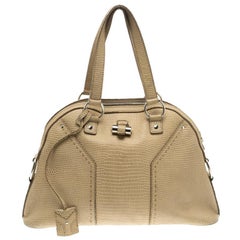 Saint Laurent Paris Beige Lizard Embossed Leather Large Muse Bag