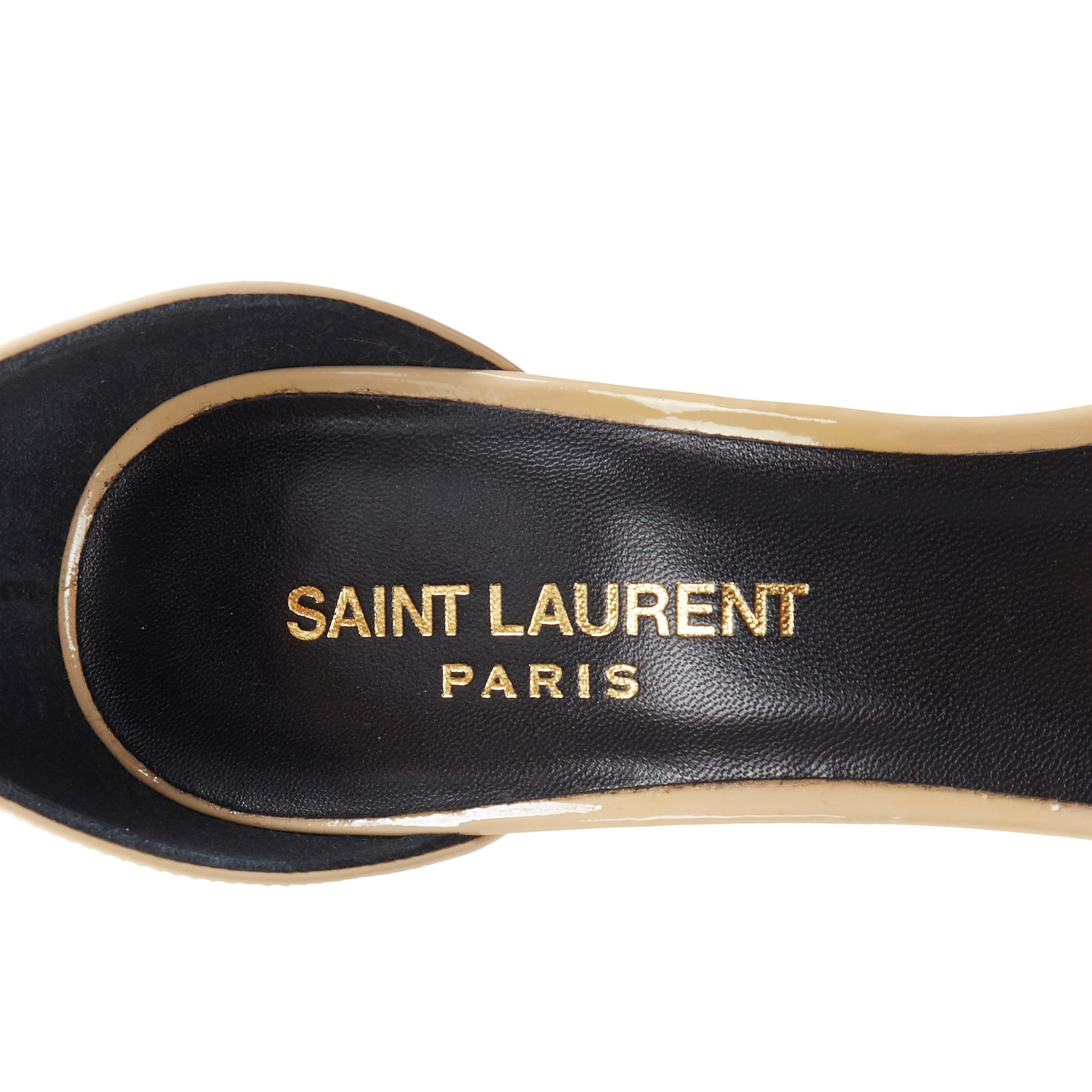 SAINT LAURENT PARIS  beige nude patent minimalist  strappy sandals EU36 4