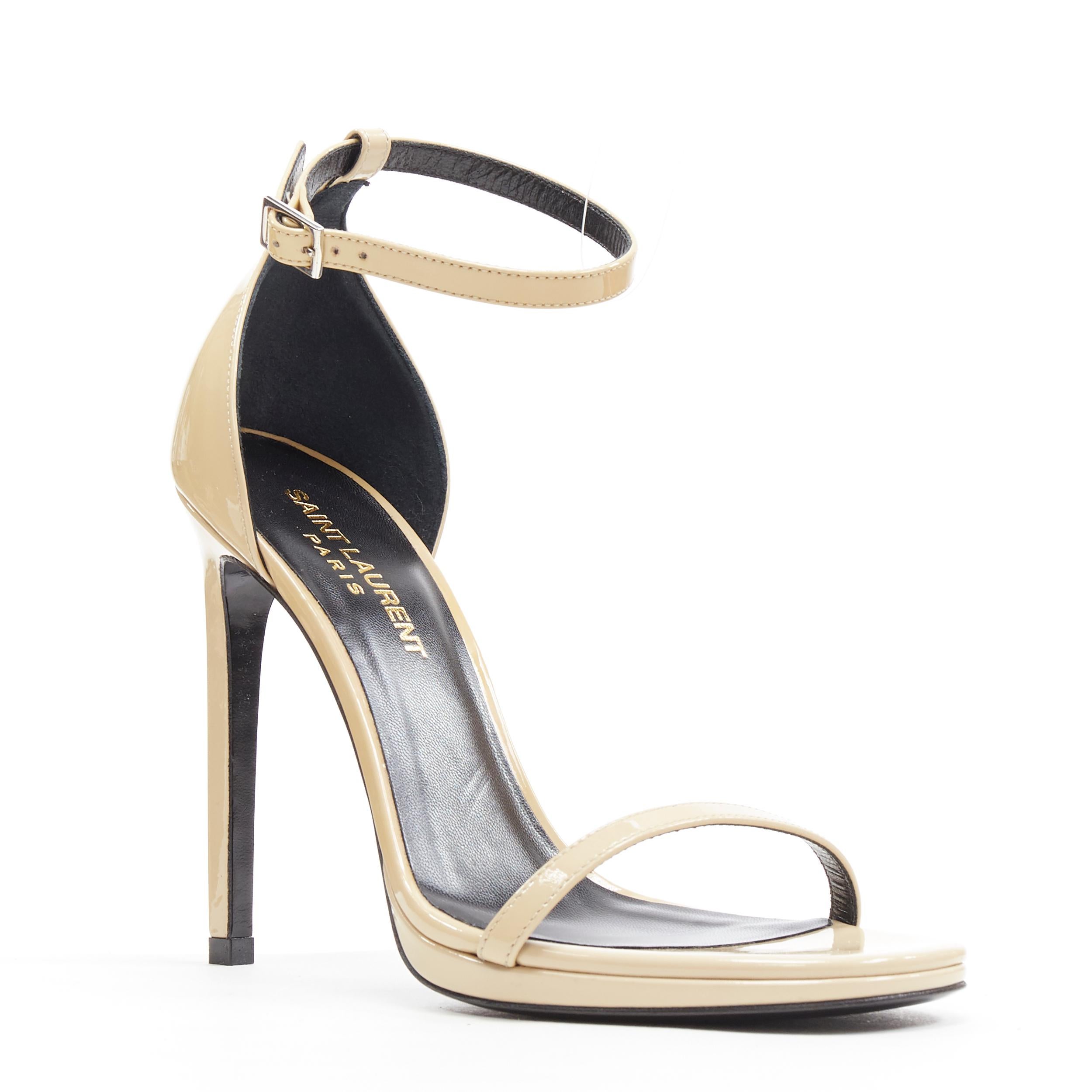 SAINT LAURENT PARIS  beige nude patent minimalist  strappy sandals EU36
Brand: Saint Laurent
Model Name / Style: Patent sandals
Material: Patent leather
Color: Beige
Pattern: Solid
Closure: Ankle strap
Extra Detail: Ultra High (4 in & Higher) heel