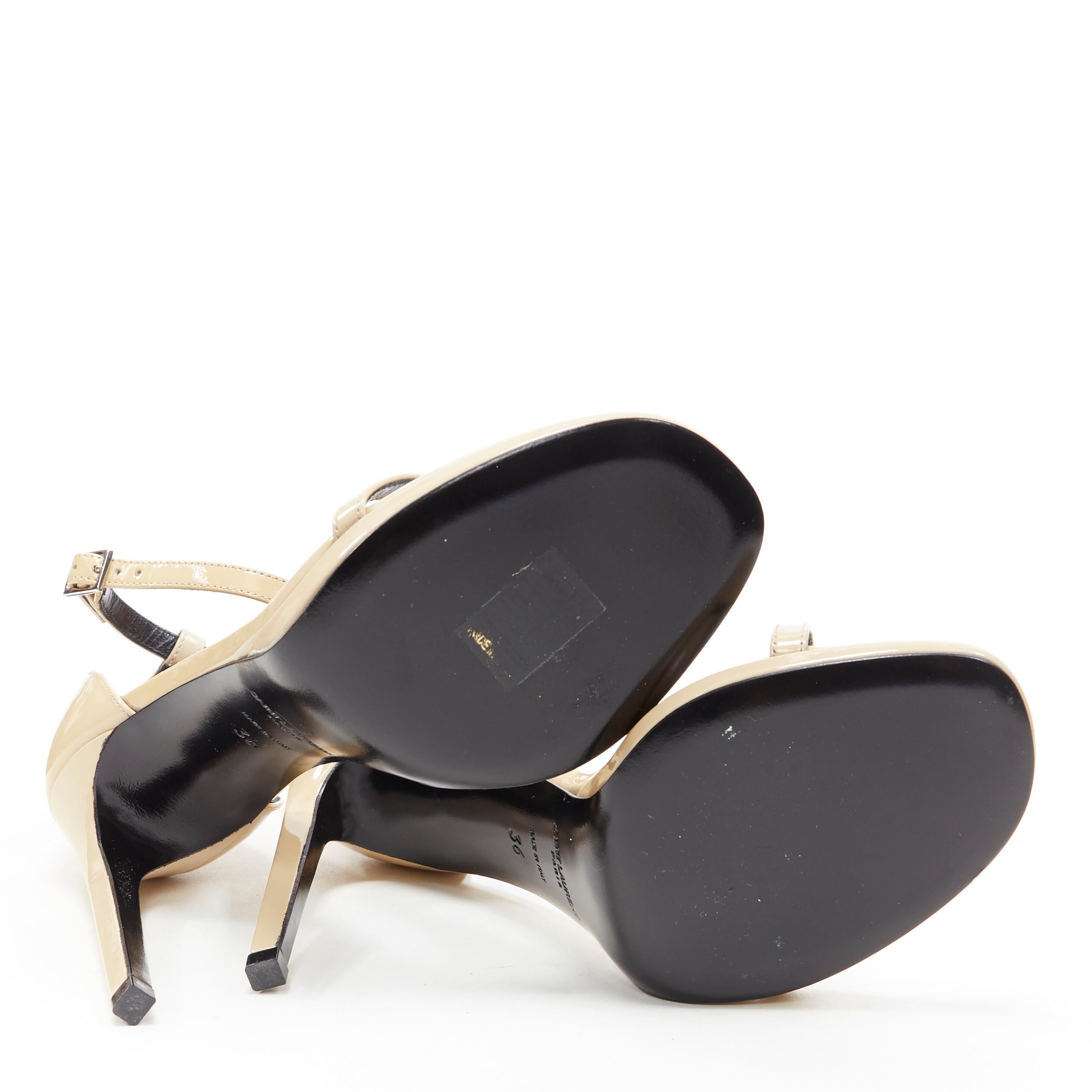 Beige SAINT LAURENT PARIS  beige nude patent minimalist  strappy sandals EU36